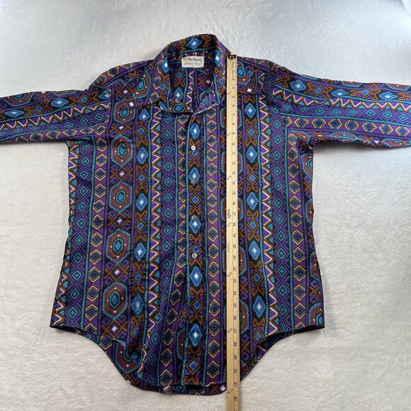 Vtg Marlboro L 16 16.5 Shirt Western Cowboy Aztec Southwest Permanent Press Mens - Picture 7 of 9